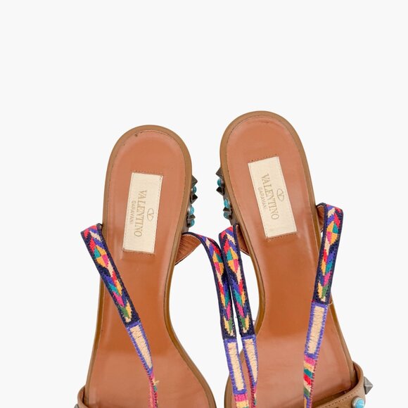 Valentino Garavani Rockstud Rolling Sandals EU 38.5 US 8.5 Brown Ankle Wrap - Picture 4 of 12